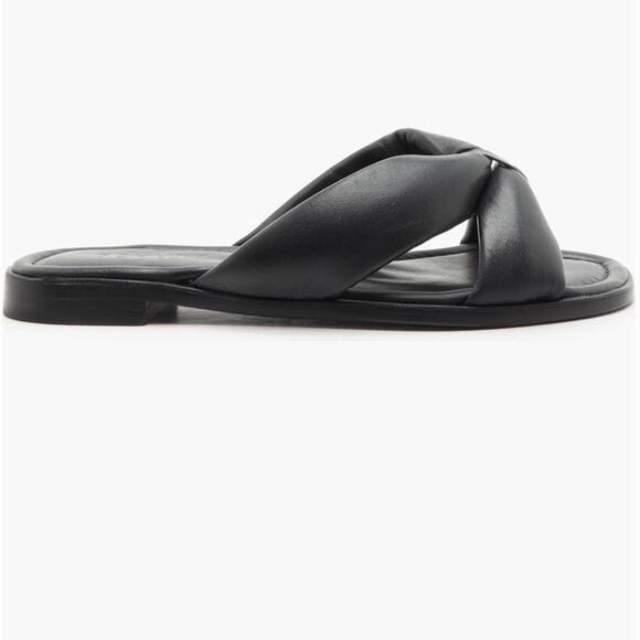 Schutz Fairy Slide Sandals Black Size 7.5 Leather NIB Puffer Straps - Picture 3 of 7